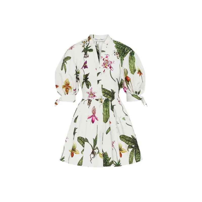 Oscar De La Renta Orchid Puff sleeve Cotton poplin Dress-0