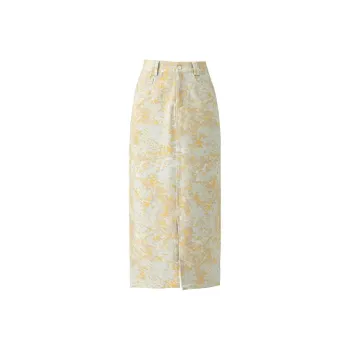 You Cow Me Pants Denim Long Skirts Women's Yellow Print