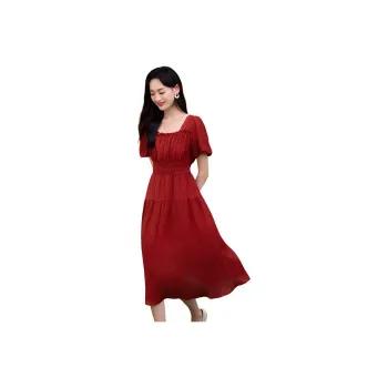 Mo Han Yi Mei SS24 Short Sleeved Dresses Women's Vintage Red
