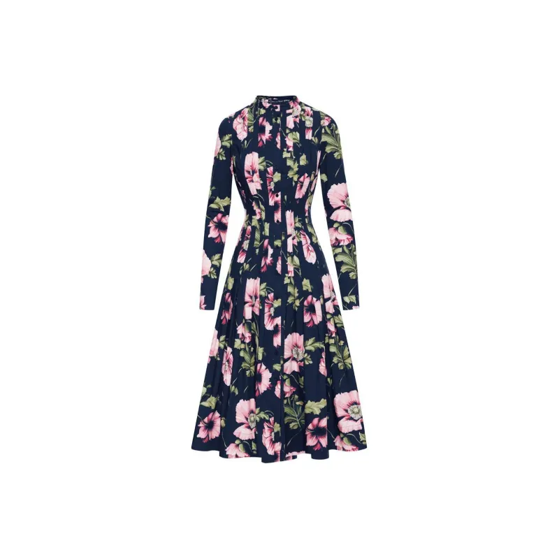 Oscar De La Renta Poppy-print Poplin Midi Dress-0