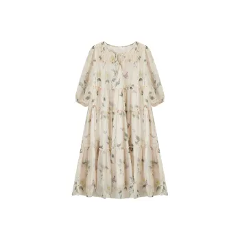 XIANGYING Short Sleeved Dresses Women's Beige