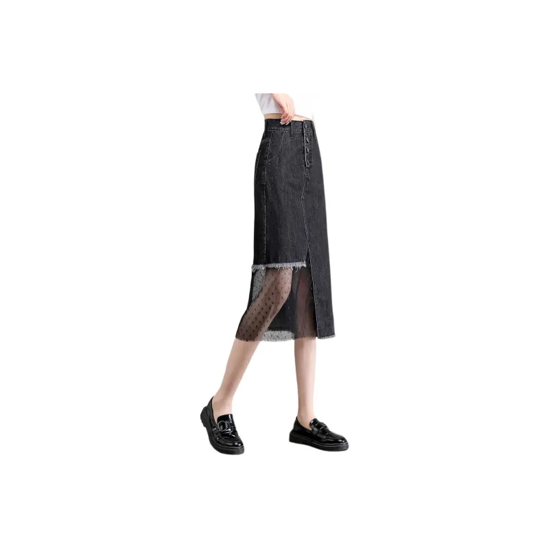 Mo Han Yi Mei Denim Long Skirt Women's Black-0