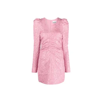 GANNI V Neck Floral Jacquard Mini Dress