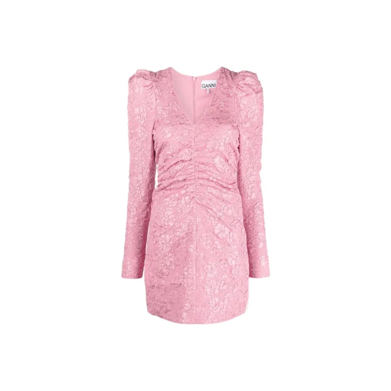 GANNI V Neck Floral Jacquard Mini Dress-0