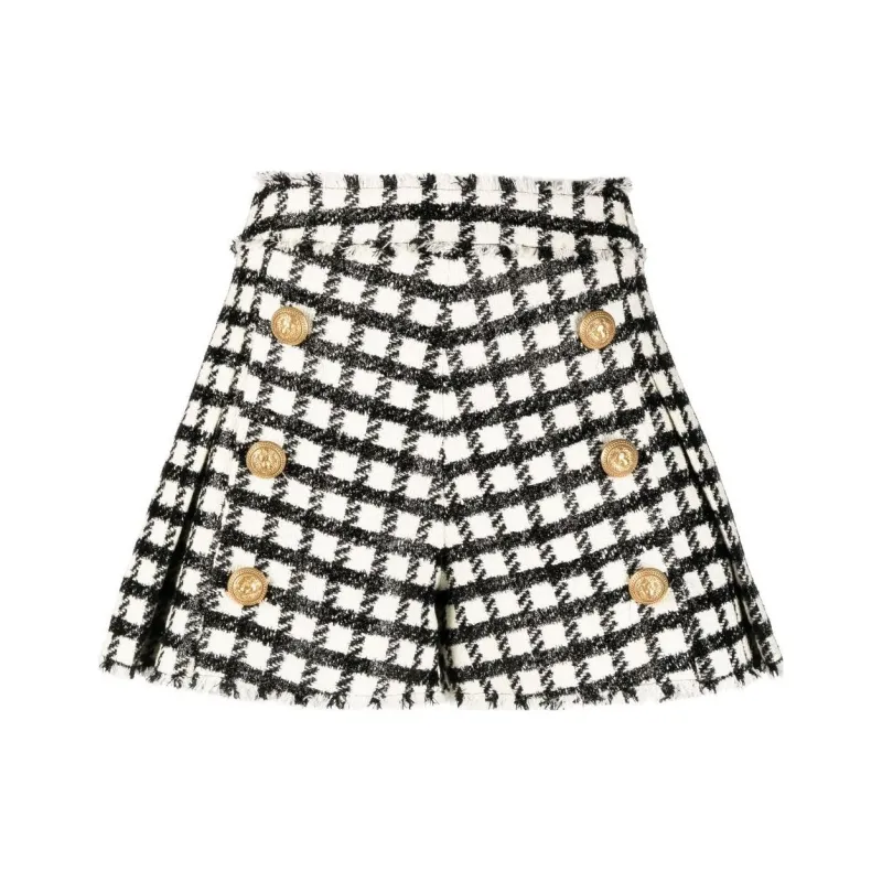 BALMAIN Checked Tweed Shorts-0