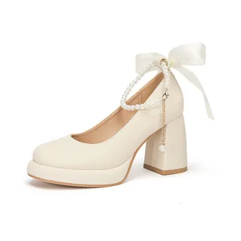 MABEL&CO Chunky Heel High Heels 8cm Women's Beige