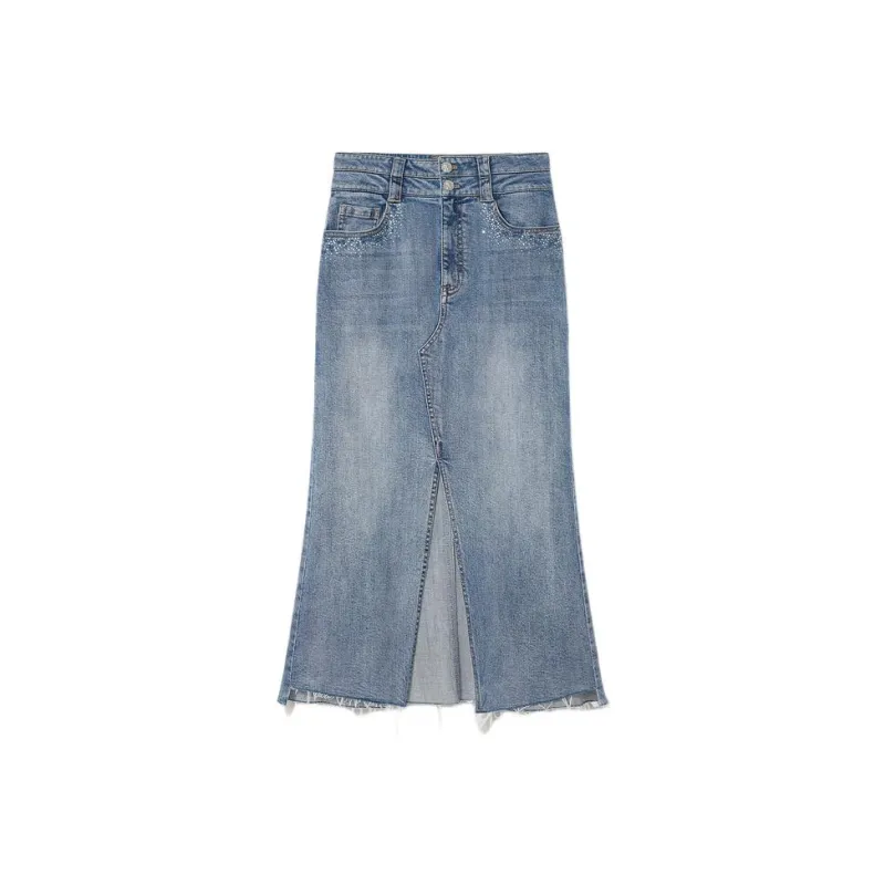Goodland Denim Long Skirts Women's Vintage Blue-0