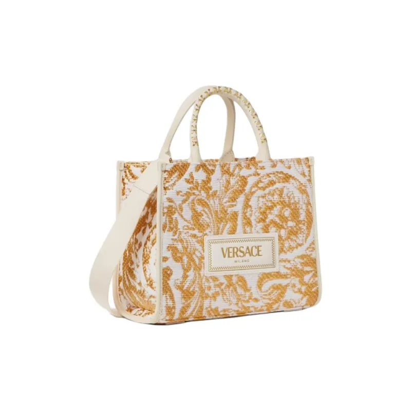 FANSIZHE Barocco Raffia Tote Bag, Shopping Bag, Handbag Trumpets Women's White & Gold-1