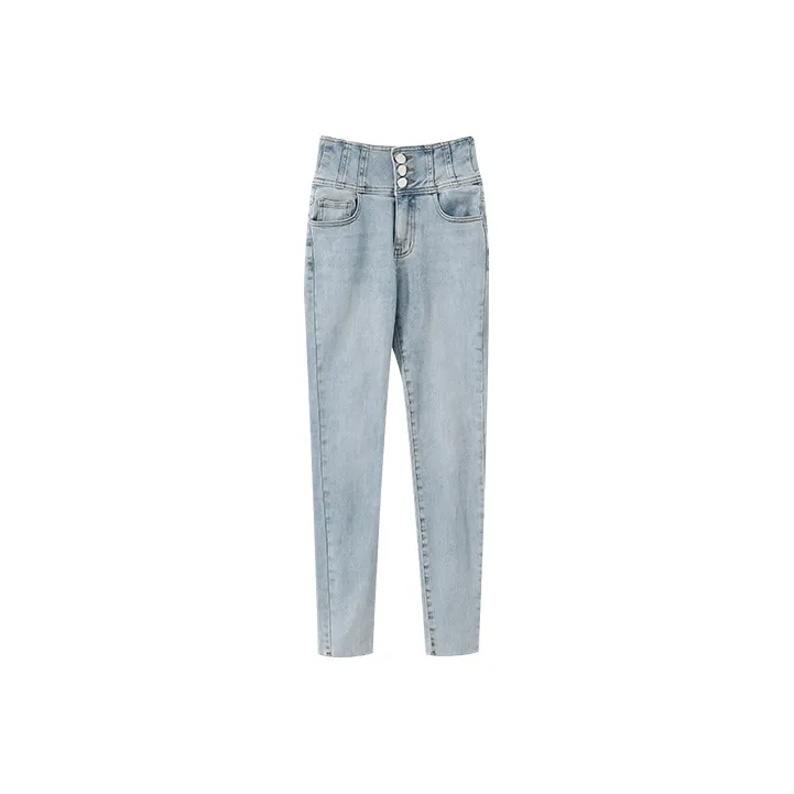 YUMOMO STAR Pencil Pants Jeans Women's Washed Blue-0