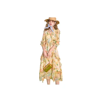 ELF SACK Long-Sleeved Dresses Women's Sweet Style Yellow Cream