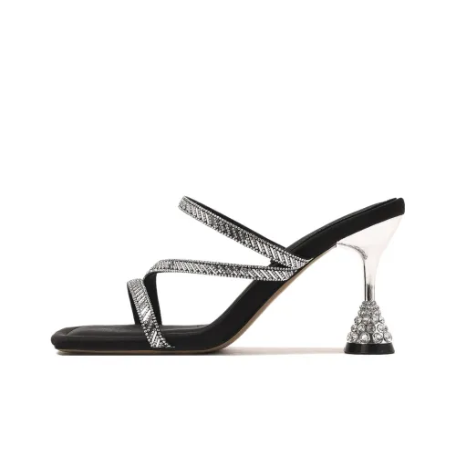 CAMEIDO Rhinestone Slip Resistant Slide Slippers Women's Black