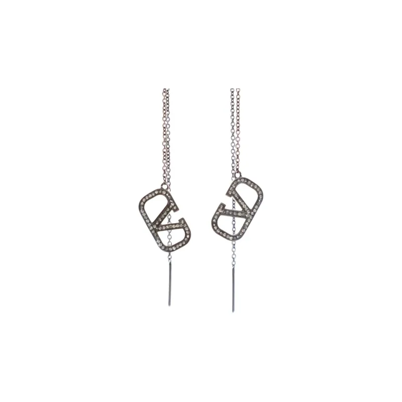 Valentino 2000 2024 Brass And Rhinestone VLogo Threader Earrings Costume Earrings-0