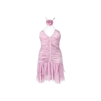 Blumarine Rose-Detailed Halterneck Ruched Mini Dress