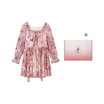 ANNIBUHUO Long Sleeved Dresses Women's Pink