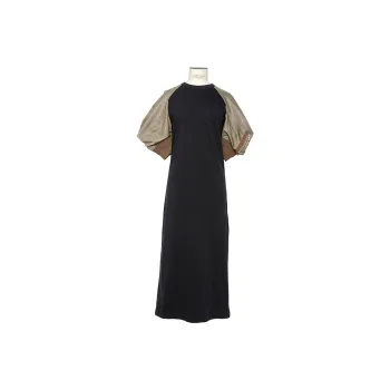 Sacai Short Sleeved Dresses Women's Marine Blue Taupe