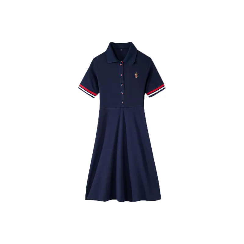 LESS BEARS Short Sleeved Dress Women's Blue-0