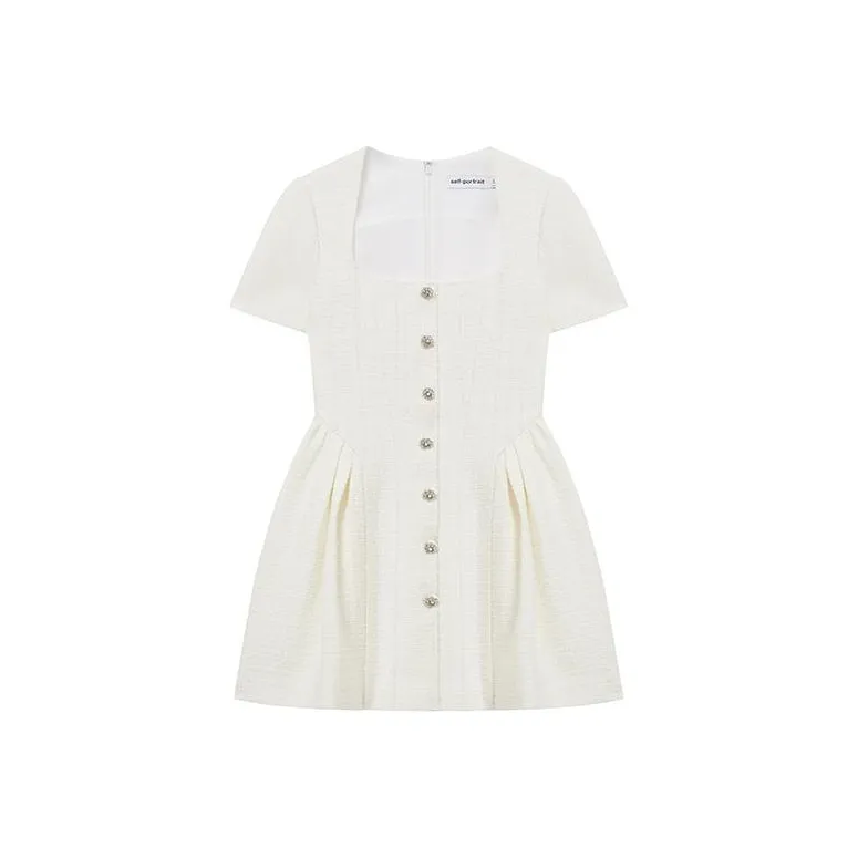 Self portrait Short Sleeved Dress Women's Ivory White-0