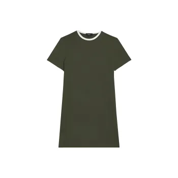 THEORY Short Sleeved Dress Women's Olive Green/White
