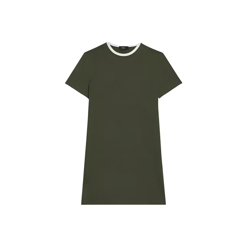THEORY Short Sleeved Dress Women's Olive Green/White-0