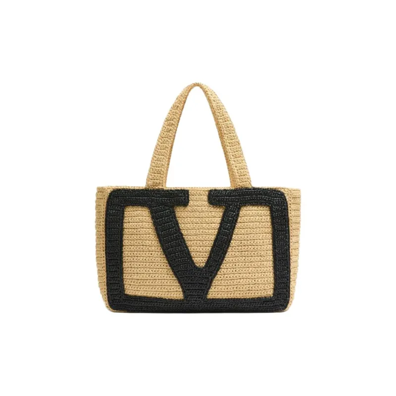 Valentino Raffia Tote Bag, Shopping Bag, Shoulder Bag Tubas Unisex Natural-0