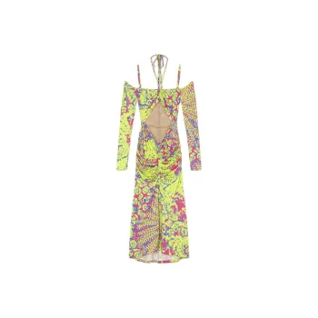 VERSACE JEANS COUTURE Abstract print Off shoulder Midi Dress