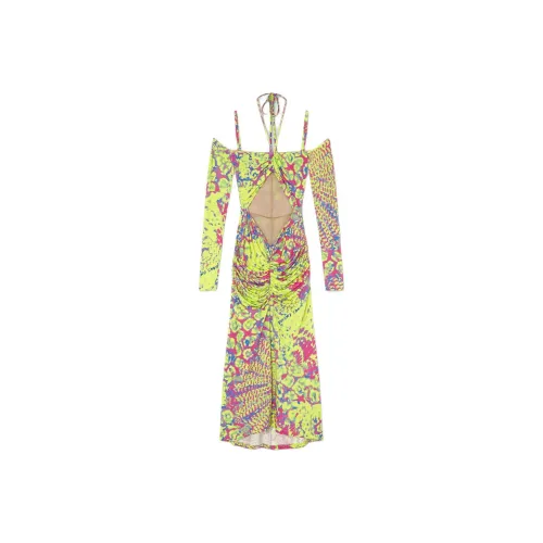 VERSACE JEANS COUTURE Abstract print Off shoulder Midi Dress