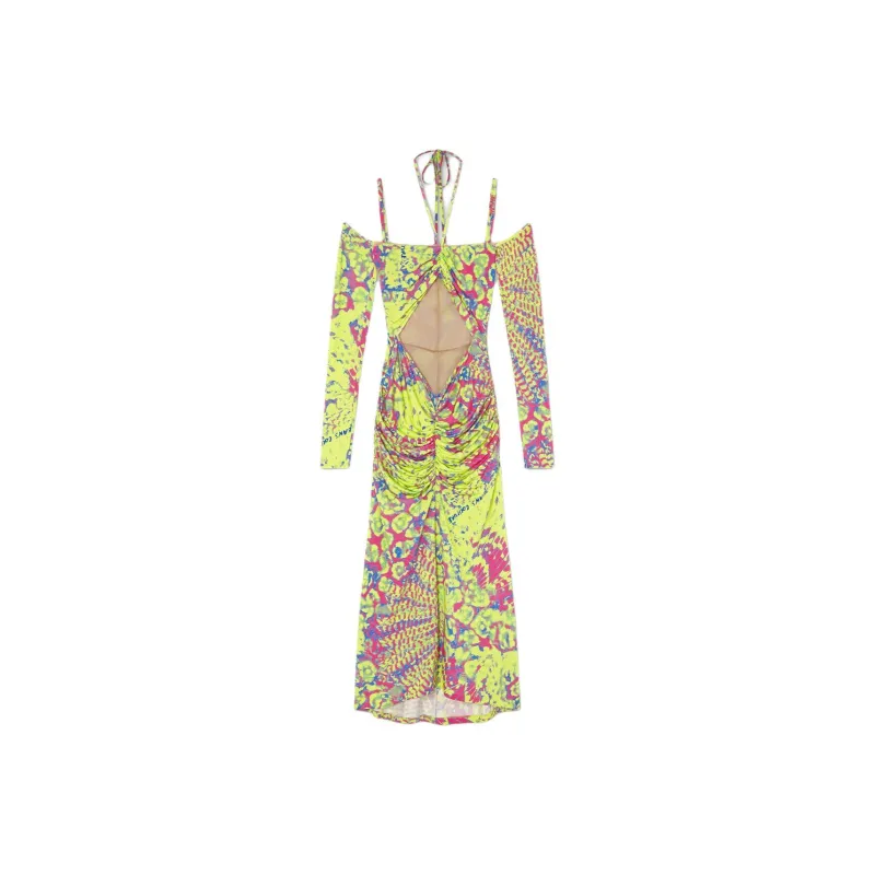 VERSACE JEANS COUTURE Abstract print Off shoulder Midi Dress-0