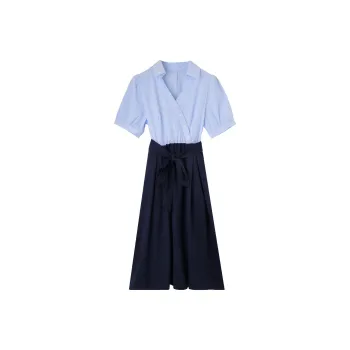 NAWAIN Short Sleeved Dresses Women's Blue Black