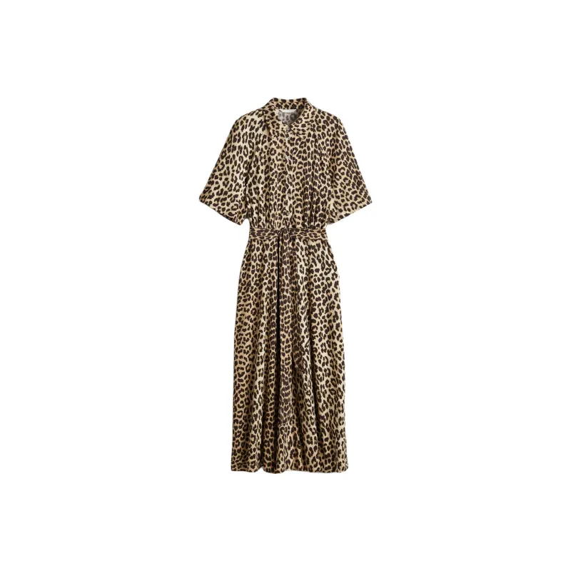 H&M Short Sleeved Dress Women's Beige/Leopard Print-0