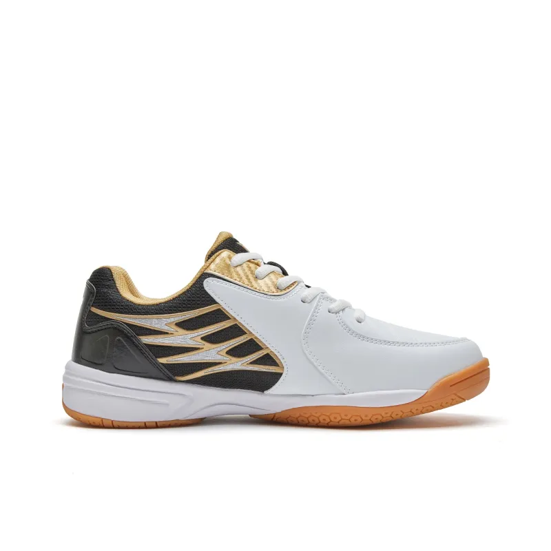 VOIT Cushioning, Slip Resistant, And Abrasion Resistant Low Top Badminton Shoes Unisex White Black Gold-1