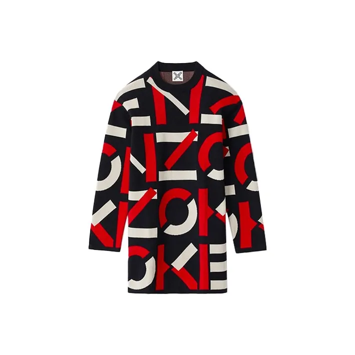 KENZO Letter Logo FW21 Long-Sleeved Dresses Women's Chinese Red-0