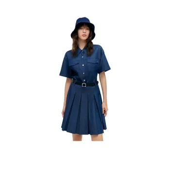 GOELIA Short Sleeved Dress Women's Denim Blue