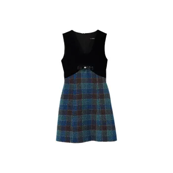 YUMOMO STAR Sleeveless Dresses Women's Blue Green Plaid