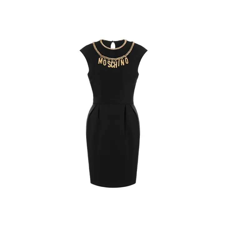 MOSCHINO Logo Chain Necklace Sleeveless Dress-0