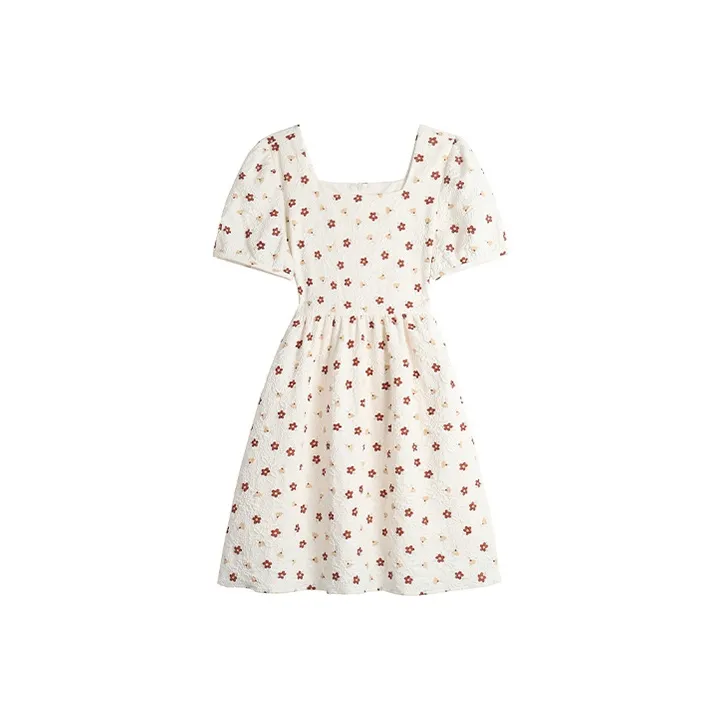 HUASJ Short Sleeved Dresses Women's Beige Multicolor-0