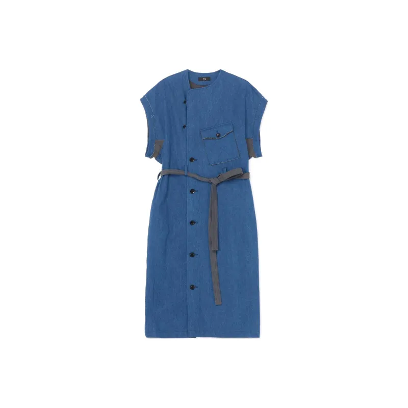Yohji Yamamoto Belted waist Twill Denim Dress-0