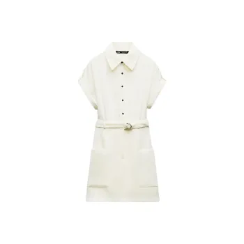 ZARA Short-Sleeved Dresses Women's Frosted White