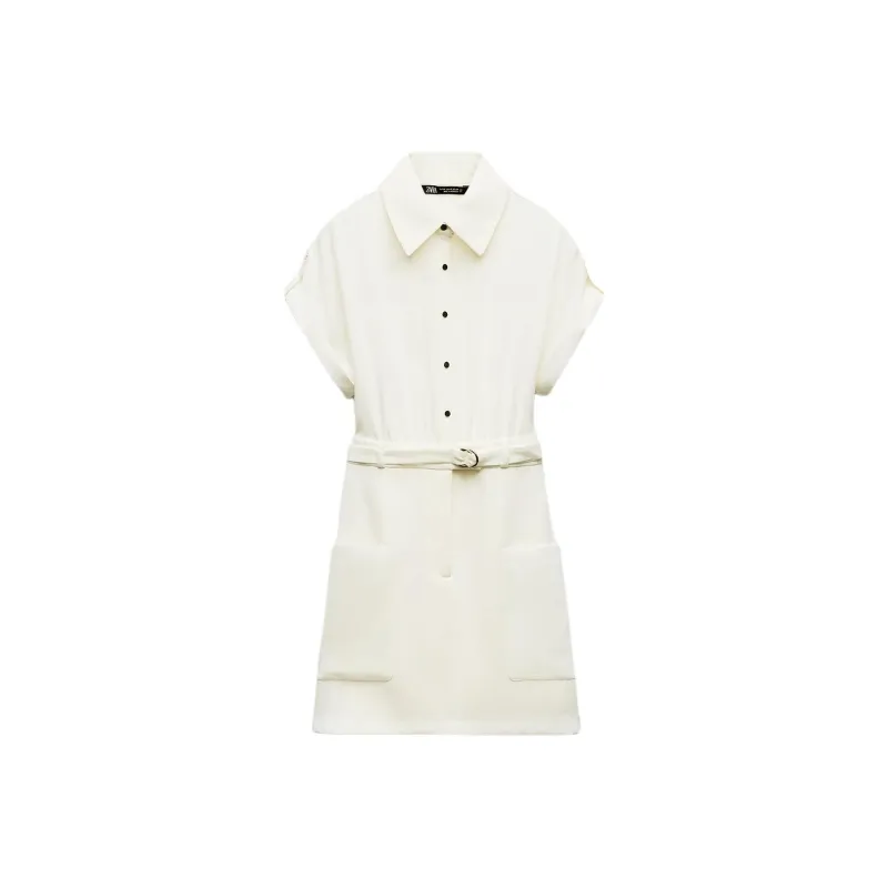 ZARA Short-Sleeved Dresses Women's Frosted White-0