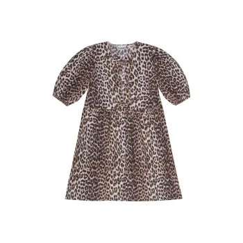 GANNI Leopard Printed Balloon Sleeved Mini Dress