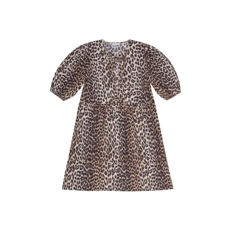 GANNI Leopard Printed Balloon Sleeved Mini Dress-0