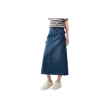 CHUMIAN Denim Long Skirt Women's Vintage Blue