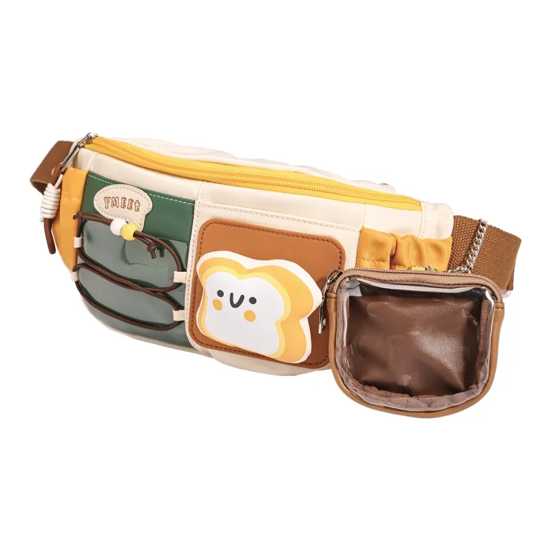 Sound For Life Fabric Sling Bag, Fanny Pack Unisex Khaki/Yellow-1