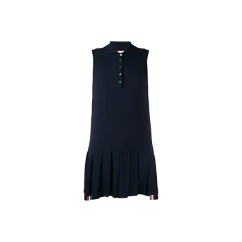 THOM BROWNE Rwb Stripe Sleeveless Pleated Tennis Dress