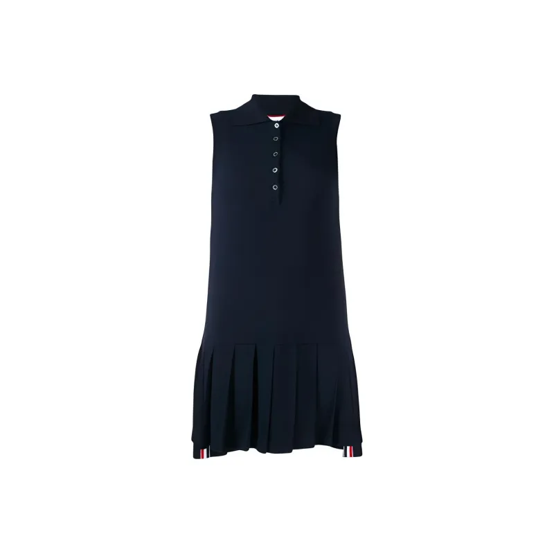 THOM BROWNE Rwb Stripe Sleeveless Pleated Tennis Dress-0