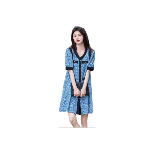 【dme】 Short-Sleeved Dresses Women's Night Blue