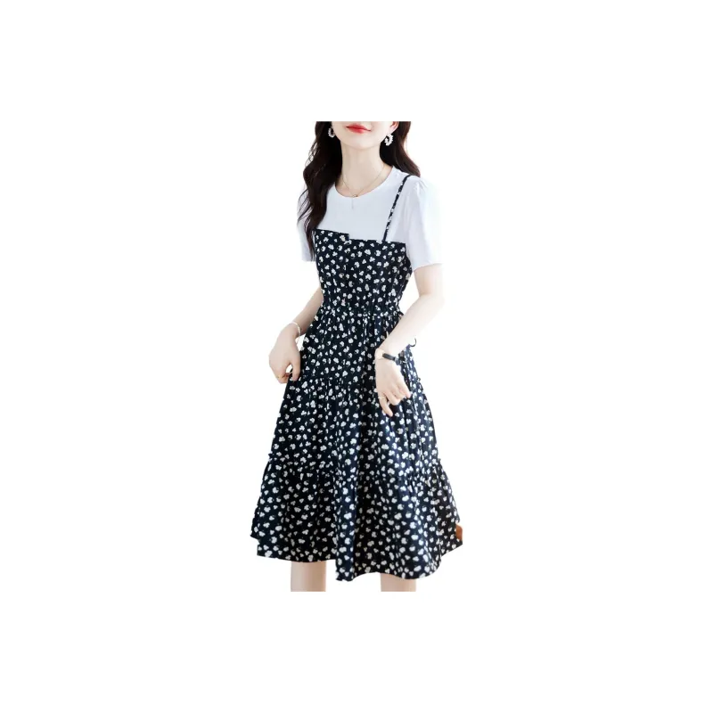 Still Quiet Short Sleeved Dress Women's Black/Multicolor-0