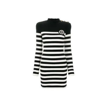 BALMAIN Long-Sleeved Dresses Women's Black White