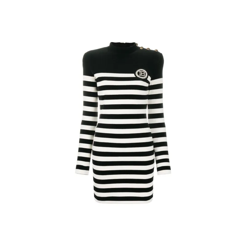 BALMAIN Long-Sleeved Dresses Women's Black White-0