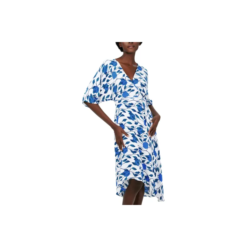 Diane Von Furstenberg Short Sleeved Dress Women's Blue White-0