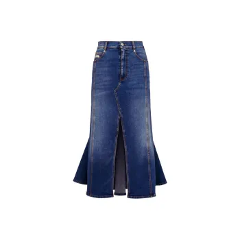 Alexander McQueen Front Slit Denim Skirt